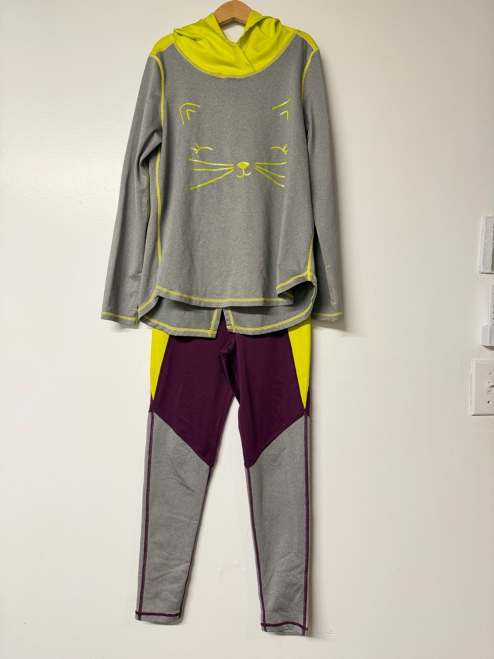 Tea Collection Gray Meow Sport Cat Hoodie Pullover and Matching Leggings size 10